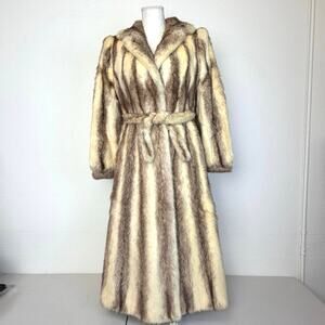 Vintage Milady Paris Womens Real Fur Belted Luxury Long Coat Jacket-One Size